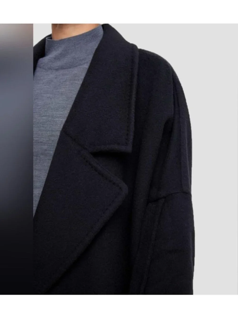 Women's Oversized Black Merino Wool Midi Overcoat Size XXL NWT - Lattelier - Picture 4 of 9